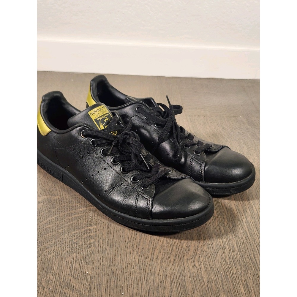 Adidas Stan Smith Core Mens Sneakers BB0208 Black And Gold Lace Up 6.5